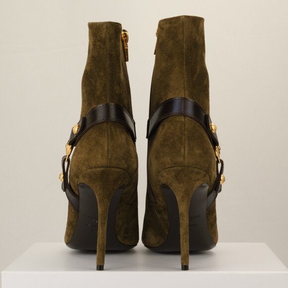 Balmain 105mm Eva Pointed Suede Leather Ankle Boot, Khaki Green, EU 40/US 10 - Picture 5 of 12